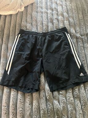 adidas Men’s Black Athletic Shorts with White Three-Stripes